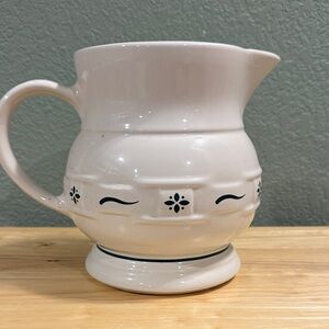 Longaberger White Ceramic Pitcher with Hunter Green Floral Design